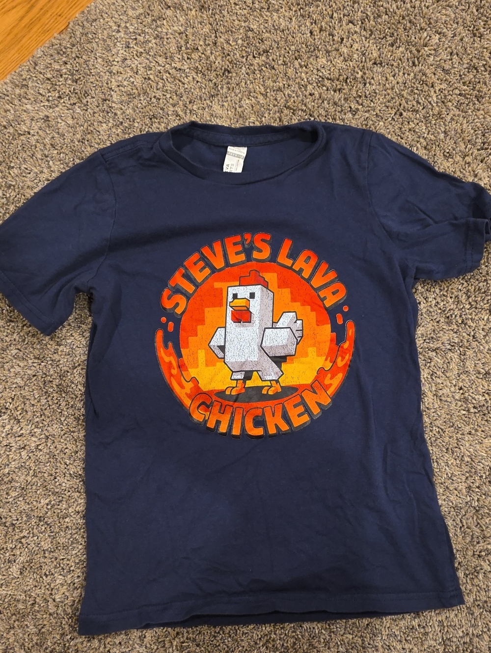 Steve's Lava Chicken Minecraft Navy Graphic Tee Size Youth Medium